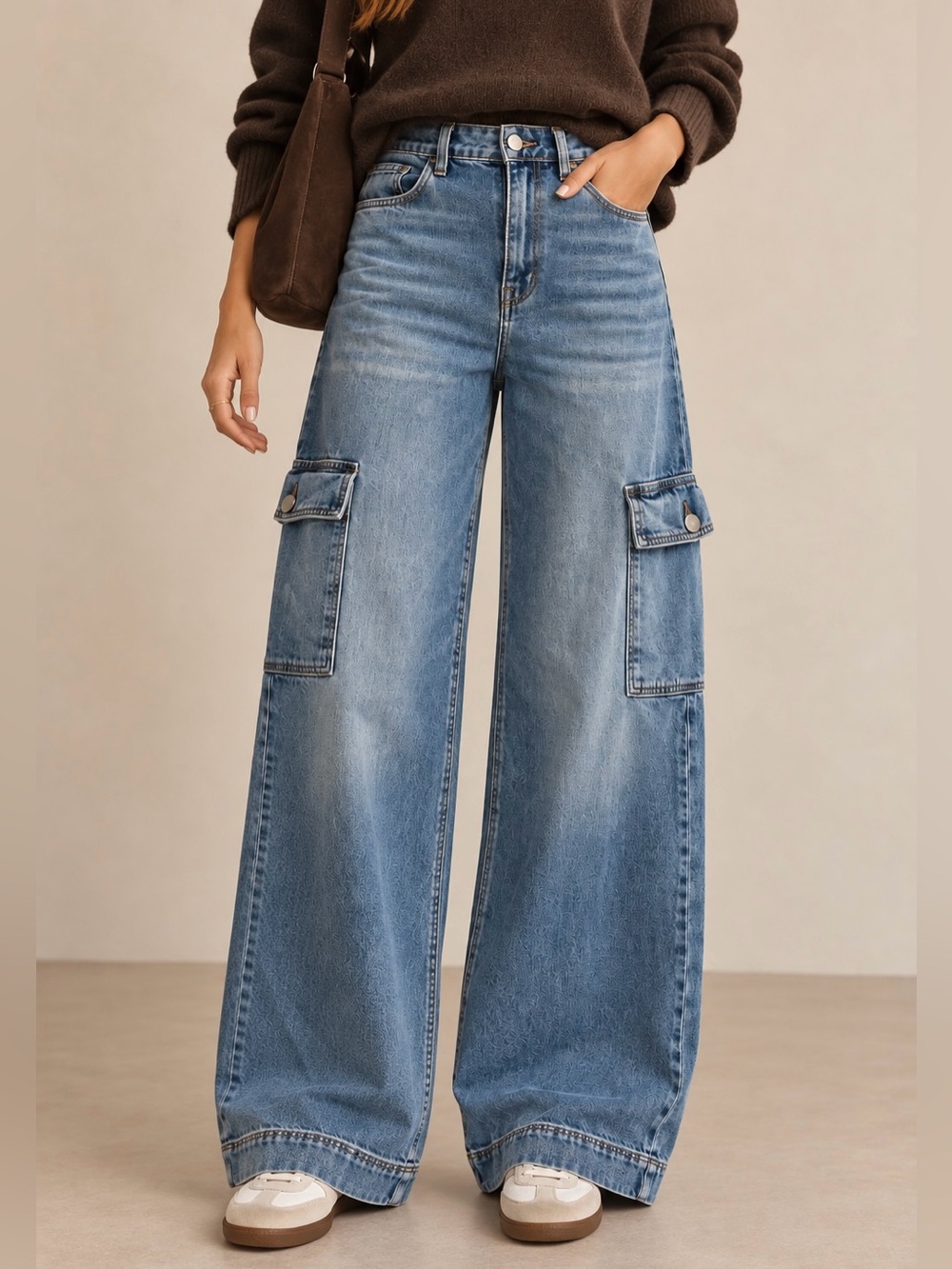 American Eagle Stretch Super High Waisted Cargo Baggy Wide Leg Jeans - Size 8